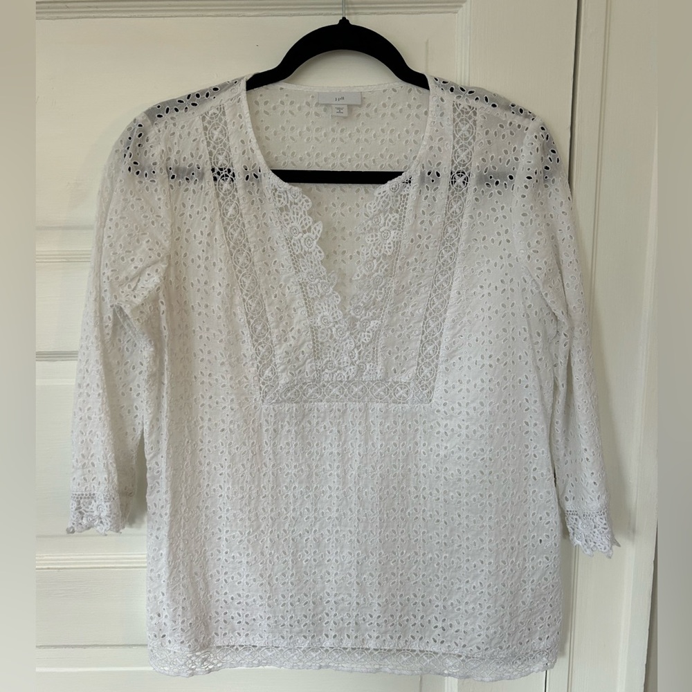 J Jill White Eyelet Top